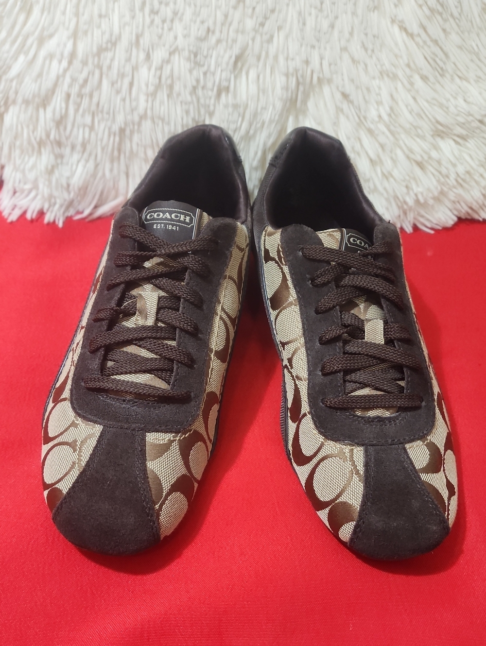 Coach Brown Signature Canvas Low-Top Sneakers with Dark Suede Trim - Picture 2 of 12
